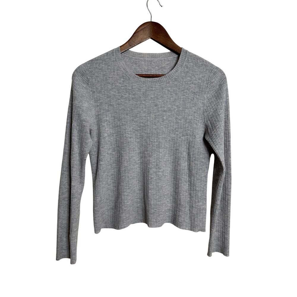 ME+EM Barely There Sweater size 6 Merino Wool Cashmere Rib Knit Gray Layering